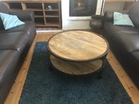 SOFFBORD, runt d90 cmxh45cm, hjul, 2 skiv massivt mangoträ