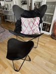 Föaddermusfåtölj med fotpall, Cuero, Vintage, retro, läd