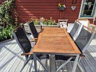 Trädgårdsbord + 6 st positionsstolar