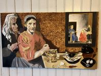 Oljemålning: Jesus besöker Martha och Maria