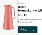 Bodum design Bistro termos termoskanna 1,1 liter gammelrosa