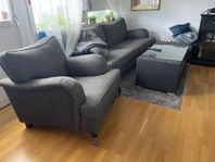 3 sitts soffa och fåtölj med fotpall 