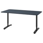 IKEA Skrivbord i blått linoleum m svart underrede, höj/sä