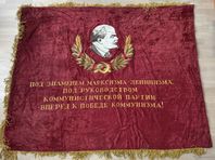Stor broderad sovjetisk fanan. Lenin kommunism. USSR