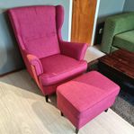 STRANDMON Fotölj och fotpall rosa