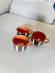 3 Stycken Espressokoppar i Porslin Orange och Brun