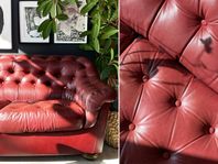 Vintage Chesterfield Soffa i rött skinn - 3-sits Skinnsoffa