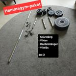 Vikter, skivstång, hantelstänger, viktlås