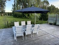 Vit/Ljusgrå Utegrupp med bord 220-319cm o 8 reclinerstolar