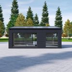 BOX ON BOX – Attefallshus, WPC-panel, stora fönster 30 m2