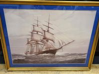 Stor tavla skeppsmotiv C.H.Friberg med guldram