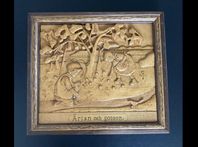 Ärlan och gossen - Skuren trärelief - Stig Davidsson