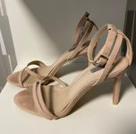 Sandalett med klack, rosa mocka-imitation
