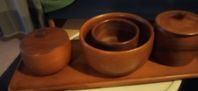 teak-set bricka+ 4skålar/vintage
