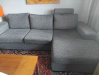 3 sits grå soffa med divan