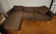 Brun soffa, flyttbar schäslong 