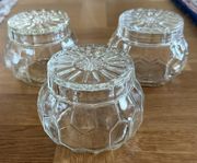Glasburkar 3st / Burkar i glas med lock / Gammal honungsburk