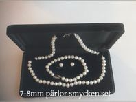 äkta sötvatten pärlor med äkta silver knapp smycken set 