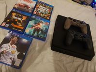 Playstation 4 Slim med 5 spel och 2 Handkontroll