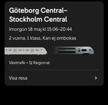 Tågbiljett Göteborg-Stockholm 