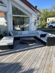 Stor loungegrupp konstrotting utemöbler ljusgrå dynor