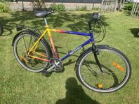 Herr och pojk cyklar 