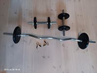 Curlstång + hantlar + vikter