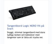 Tangentbord Logic NERO!Vit på Svart!Nytt!