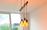 Lamp of wood with 5 light bulbs