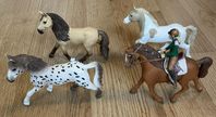 4 stycken Schleich hästar och en ryttare