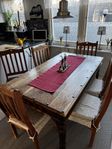 Teak bord med 6 stolar 