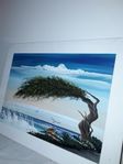 Jose Serrano Art Aruba 2000. Signerad målning. Oinramad