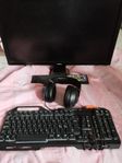 bildskärm headset tangentbord 