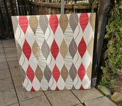 Stor tavla 50-tals inspererad Ca:94×95cm retromönstrat tyg