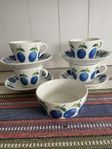 Prunus Stig Lindberg 4 st kaffekoppar och sockerskål 