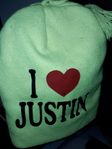 "I love Justin"! - Justin Bieber beanie.