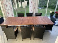 Bord, 8 stolar + dynor