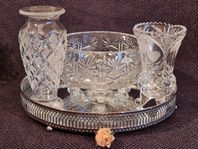 VTG TVÅ VAS GLAS 14/16 & RUND SKÅL GLAS GODISSKÅL MED FOT