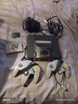 n64 konsol, 2 dosor, spel, kablar