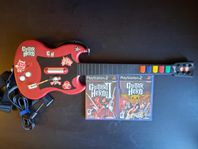 PS2 GUITAR HERO GITARR MED 2 SPEL ALLT FUNGERAR PERFEKT