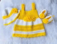 0-3 Months - Soft Acrylic Yarn Baby Frock Set for Baby Girl