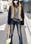﻿﻿﻿Y2K Faux Fur Collar Knit Cardigan｜Black & Tan