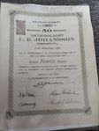 Stamaktiebrev C E Johansson AB Eskilstuna av år 1926