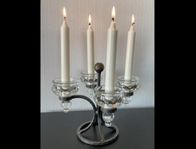 Retro! Smidesljusstake med ljuskoppar i glas