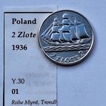 Polen, ett sällsynt silvermynt 2 zloty 1936 Seaport Gdynia
