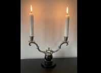 Art Deco - Ljusstake / kandelaber i tenn och trä 