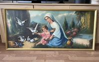 Stor äldre tavla med Maria och Jesusbarnet - Religiöst mot