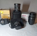 Nikon kamera, olika objektiv, tillbehör