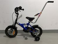 Stabil barncykel 12 tum med stödhjul och styrstång