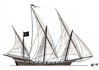 Tuschteckning, segelfartyg